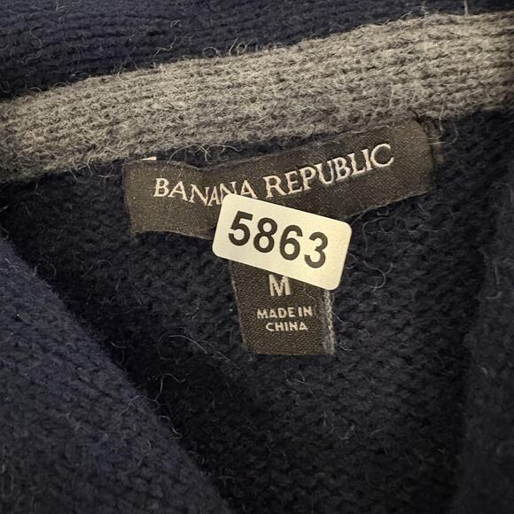 Banana Republic Sweater Men Medium Navy Fair Isle Shawl Collar Wool Blend Knit - Picture 9 of 9